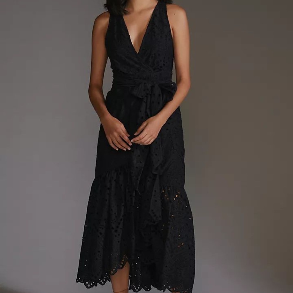 Anthropologie Maeve eyelet wrap midi dress